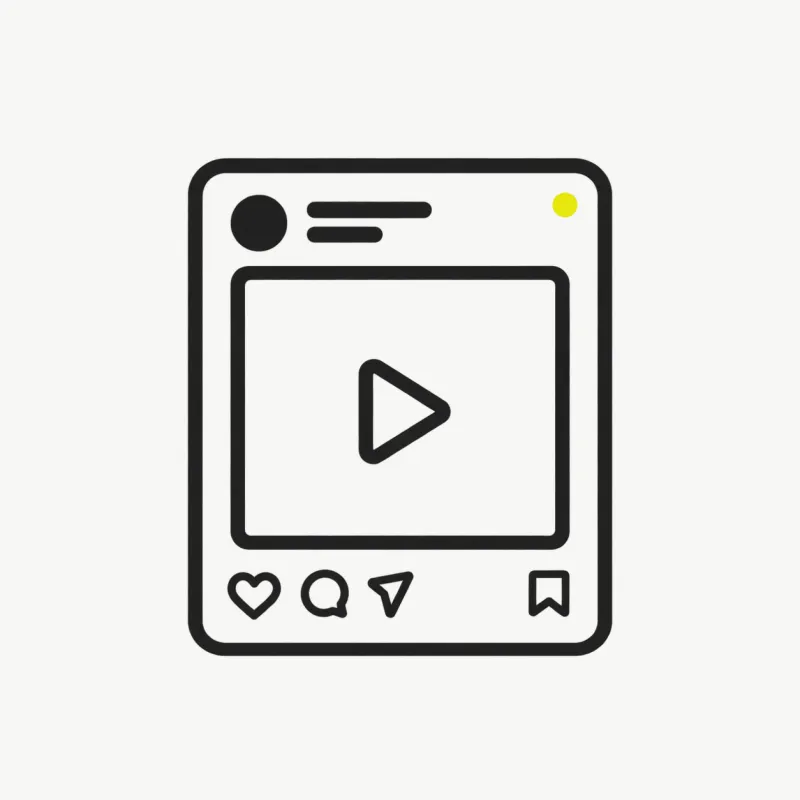 Illustration: a square frame with a play triangle inside a simple feed card — a clip reframed for a social feed