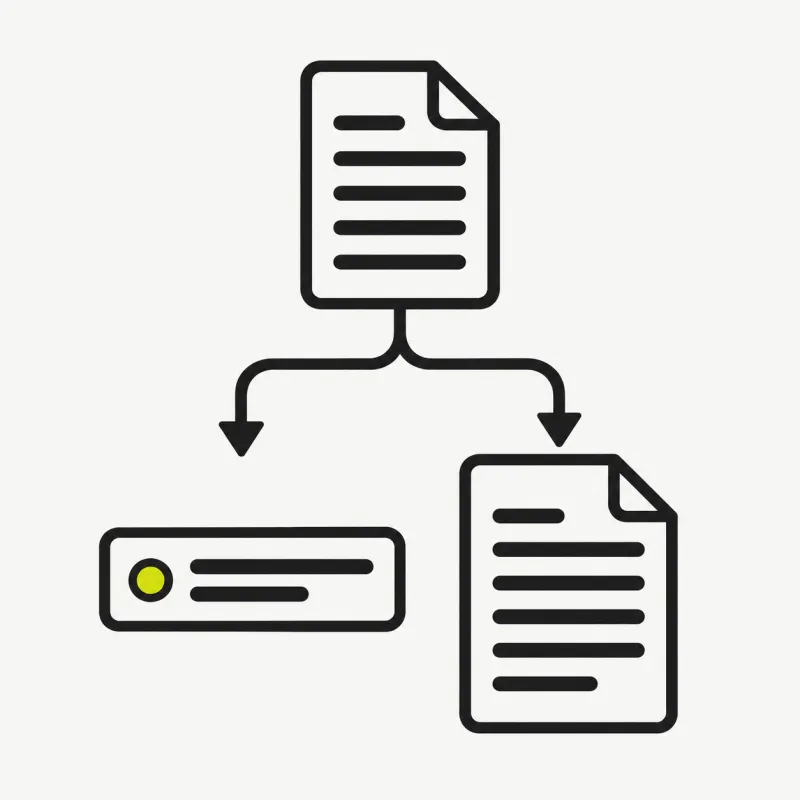 Illustration: transcript text branching into notes and captions