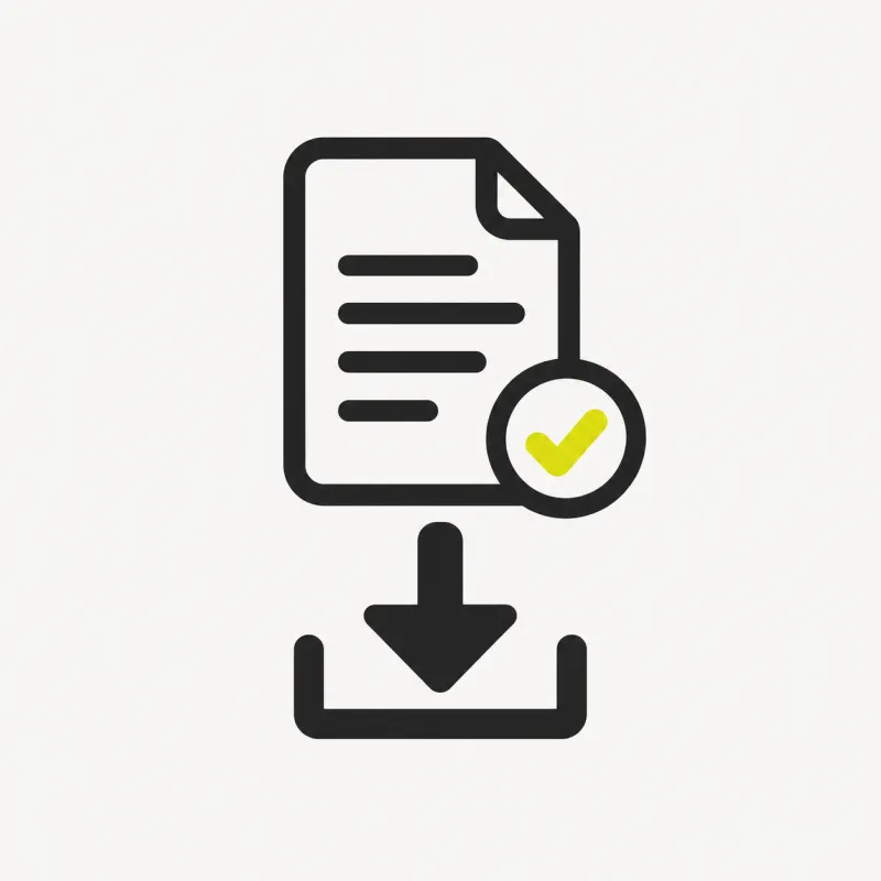 Illustration: a finished transcript with a download arrow