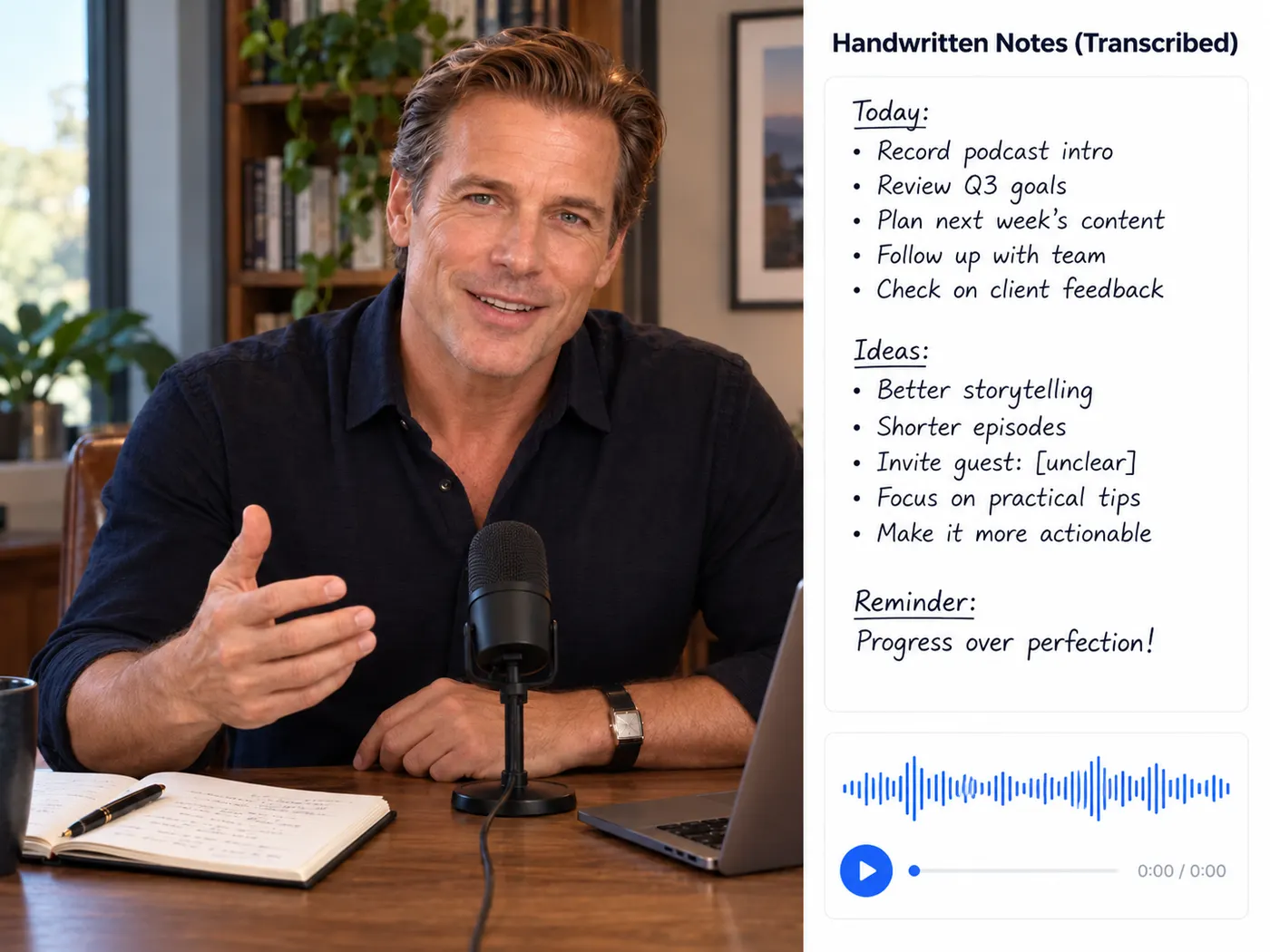 Illustration: audio turning into an editable text document