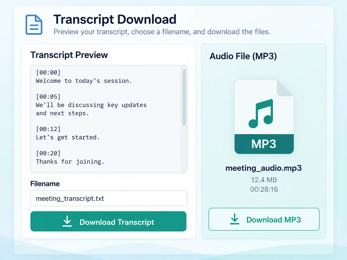 Illustration: a transcript with a download arrow