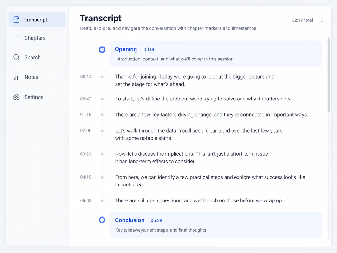 Illustration: transcript text with headings marked