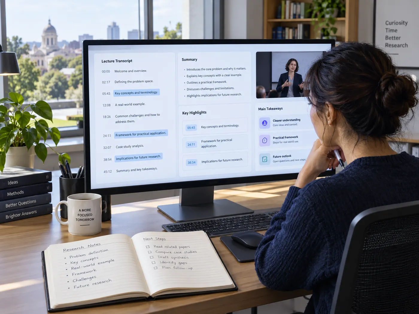 Illustration: a researcher reviewing a long video